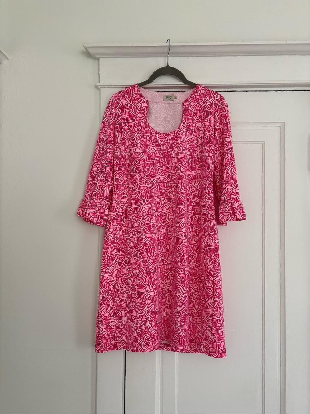 Katherine Way dress pink swirl 3/4 sleeves performance fabric UPF 50 size S